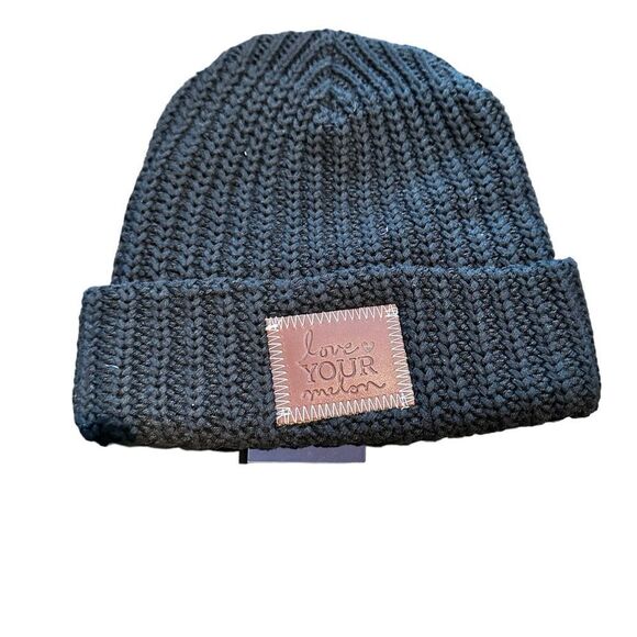 NWT Hello Mello Unisex Black Cuffed Beanie Adult with leather logo - Picture 3 of 6